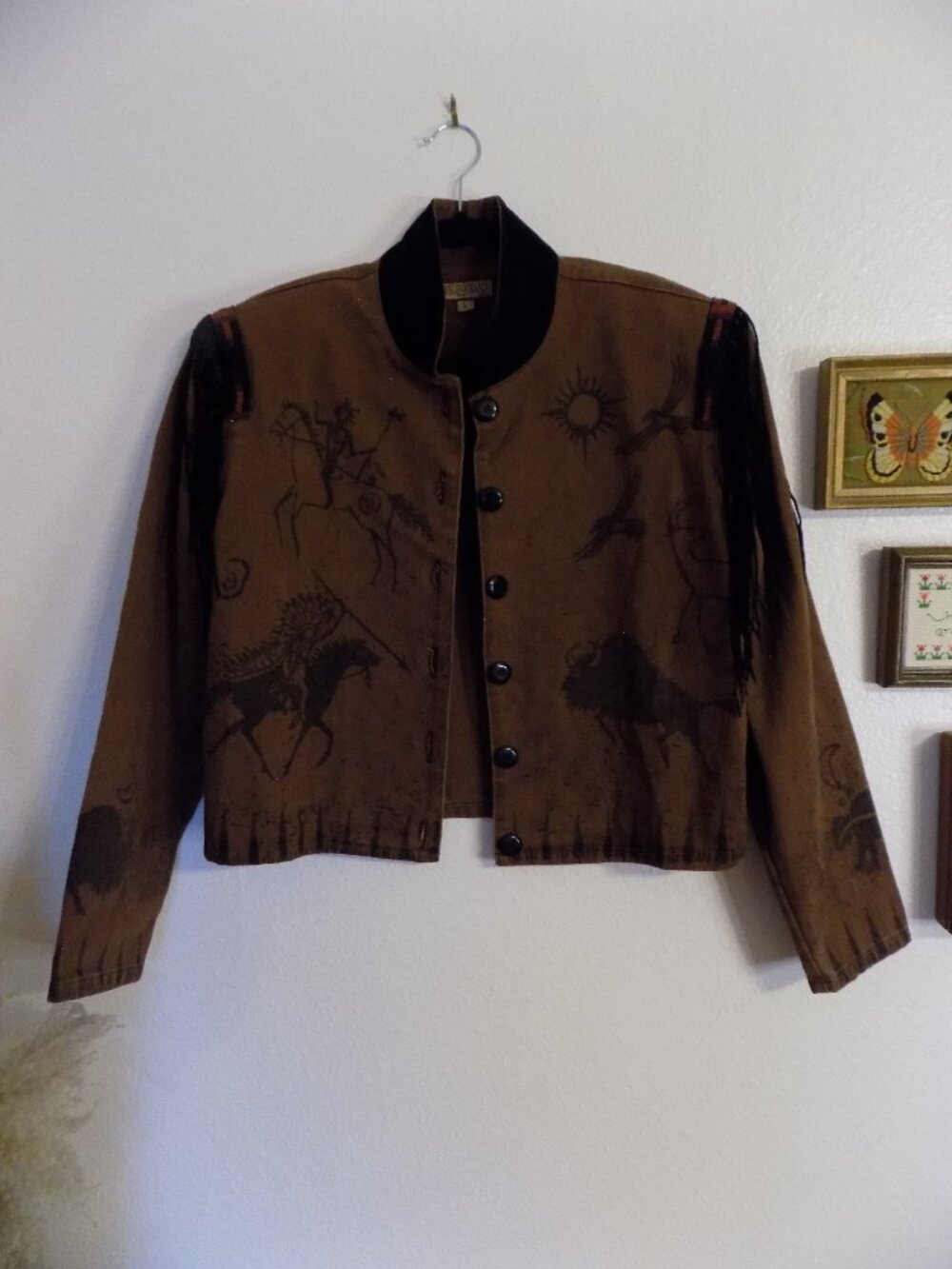 RARE Vintage Double D Ranchwear Fringe Beaded Brown Southwestern Cropped Jacket